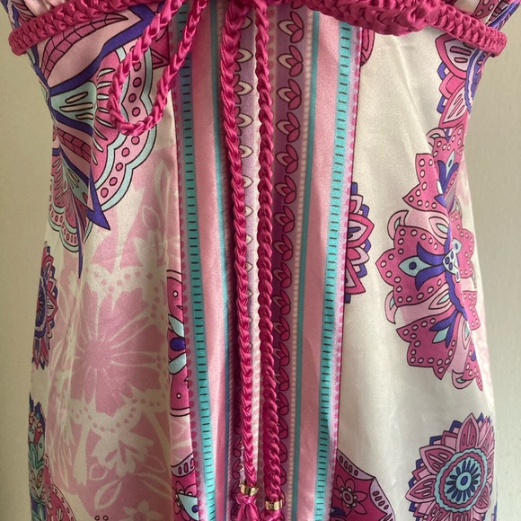 Guess Satin Summer Dress Pink/Blue Multicolour Size Medium. - Picture 3 of 10